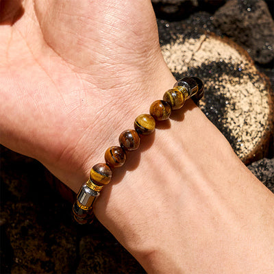 Olivenorma Blue Tiger Eye Obsidian Hematite Beads Bracelet