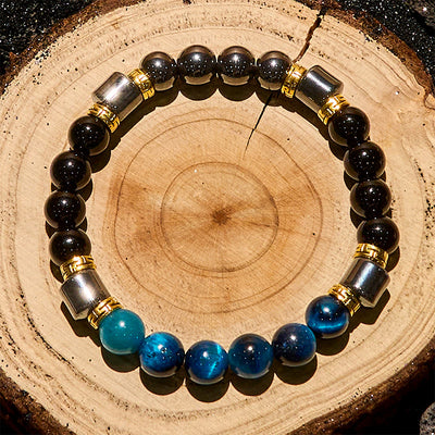 Olivenorma Blue Tiger Eye Obsidian Hematite Beads Bracelet