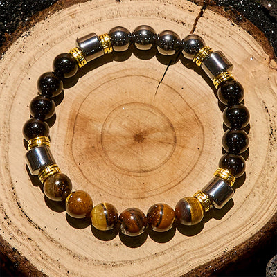 Olivenorma Blue Tiger Eye Obsidian Hematite Beads Bracelet