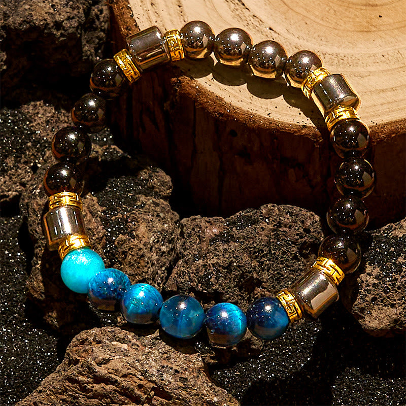 Olivenorma Blue Tiger Eye Obsidian Hematite Beads Bracelet