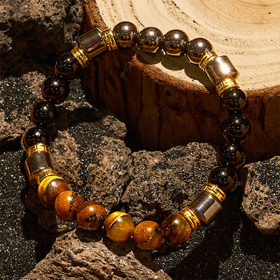 Olivenorma Blue Tiger Eye Obsidian Hematite Beads Bracelet