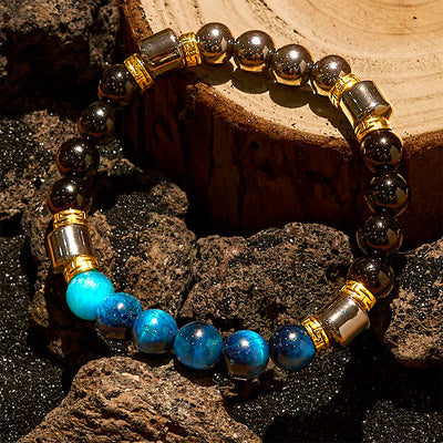 Olivenorma Blue Tiger Eye Obsidian Hematite Beads Bracelet