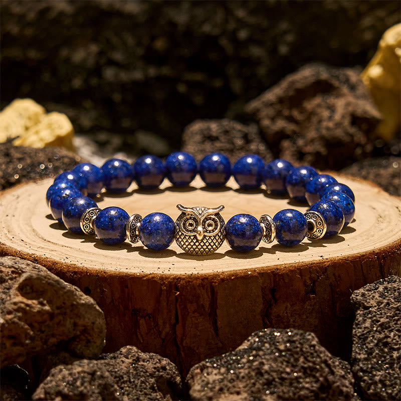 Olivenorma 8mm Natural Lapis Lazuli Owl Beaded Bracelet