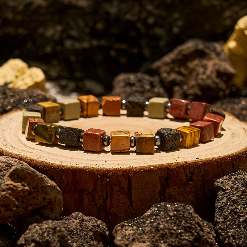 Olivenorma Picasso Stone Lava Stone Cube Beads Bracelet