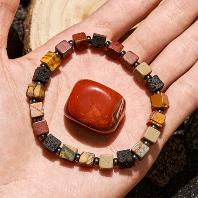 Olivenorma Picasso Stone Lava Stone Cube Beads Bracelet