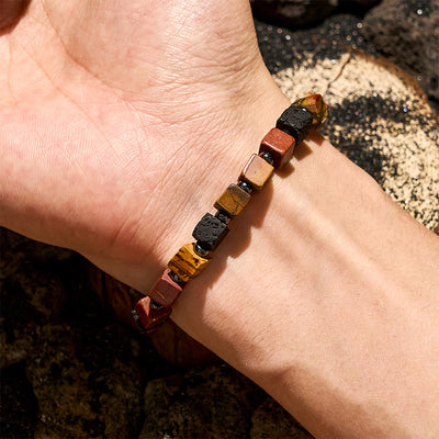 Olivenorma Picasso Stone Lava Stone Cube Beads Bracelet