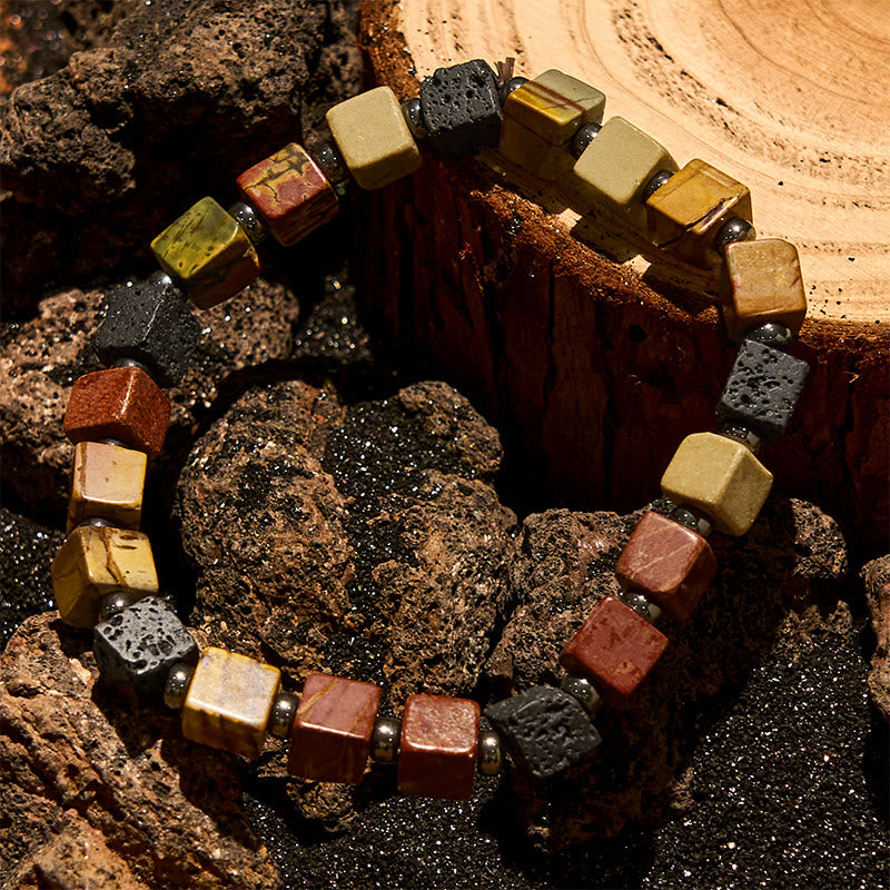 Olivenorma Picasso Stone Lava Stone Cube Beads Bracelet