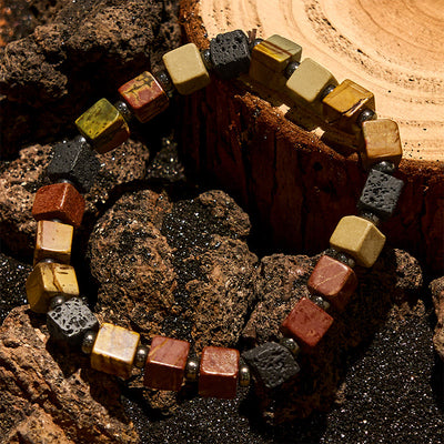 Olivenorma Picasso Stone Lava Stone Cube Beads Bracelet