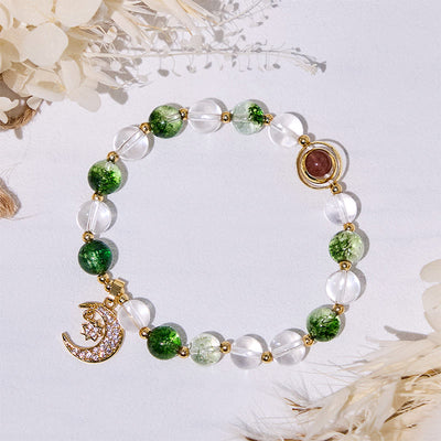 Olivenorma Green Phantom Quartz Beads Moon Pendant Bracelet