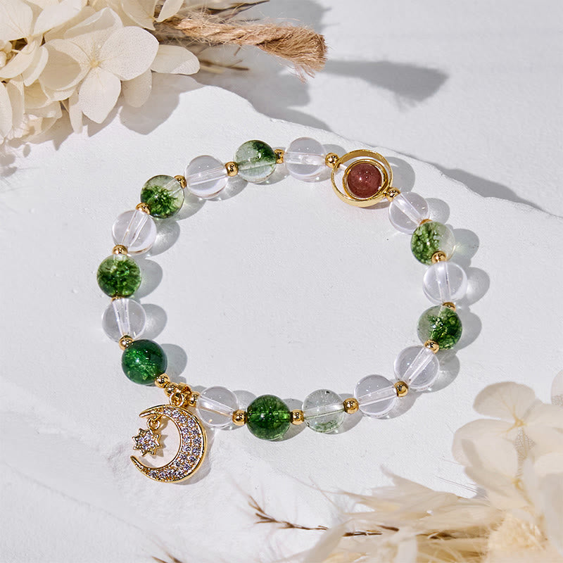Olivenorma Green Phantom Quartz Beads Moon Pendant Bracelet