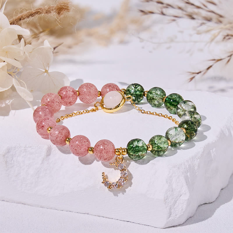 Olivenorma Green Phantom Quartz & Strawberry Quartz Beads Bracelet