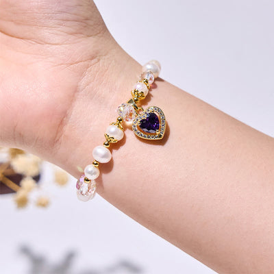 Olivenorma Freshwater Pearl Beads Heart Amethyst Pendant Bracelet
