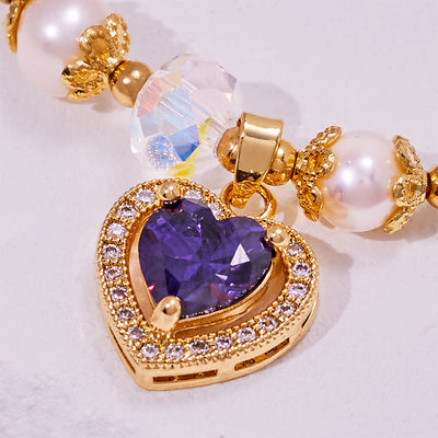 Olivenorma Freshwater Pearl Beads Heart Amethyst Pendant Bracelet