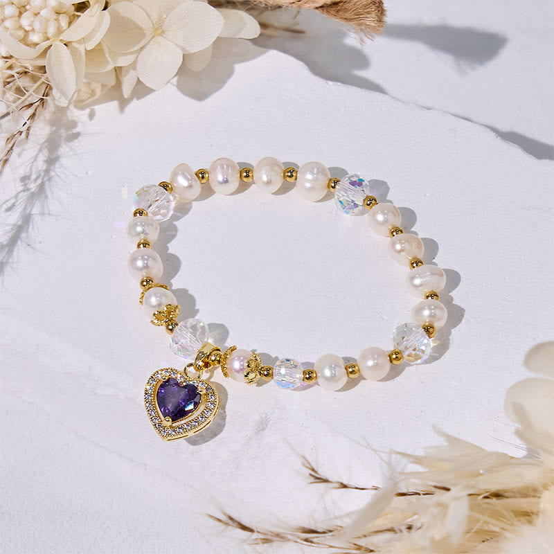 Olivenorma Freshwater Pearl Beads Heart Amethyst Pendant Bracelet