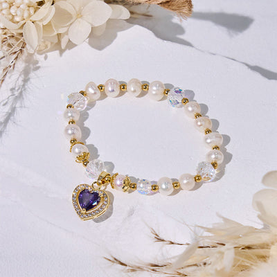 Olivenorma Freshwater Pearl Beads Heart Amethyst Pendant Bracelet