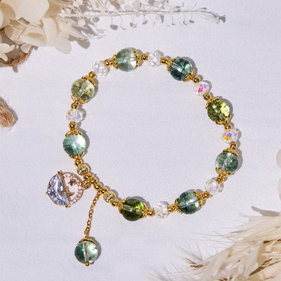 Olivenorma Green Phantom Quartz Clear Glass Beads Bracelet