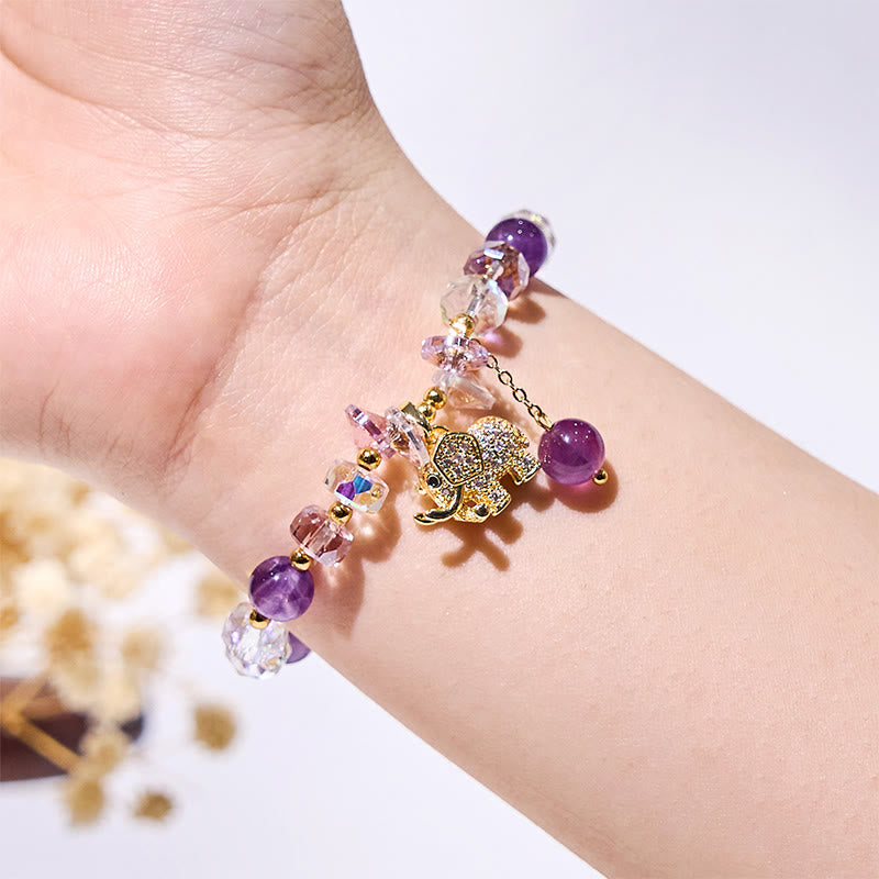Olivenorma Amethyst Clear Glass Beads Elephant Pendant Bracelet