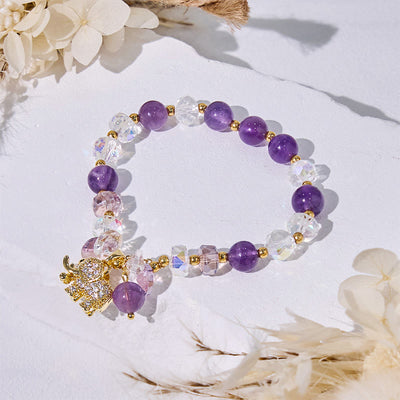 Olivenorma Amethyst Clear Glass Beads Elephant Pendant Bracelet