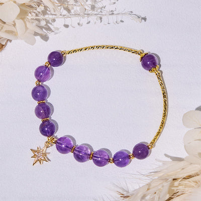 Olivenorma Amethyst Beads Eight-Pointed Star Pendant Bracelet