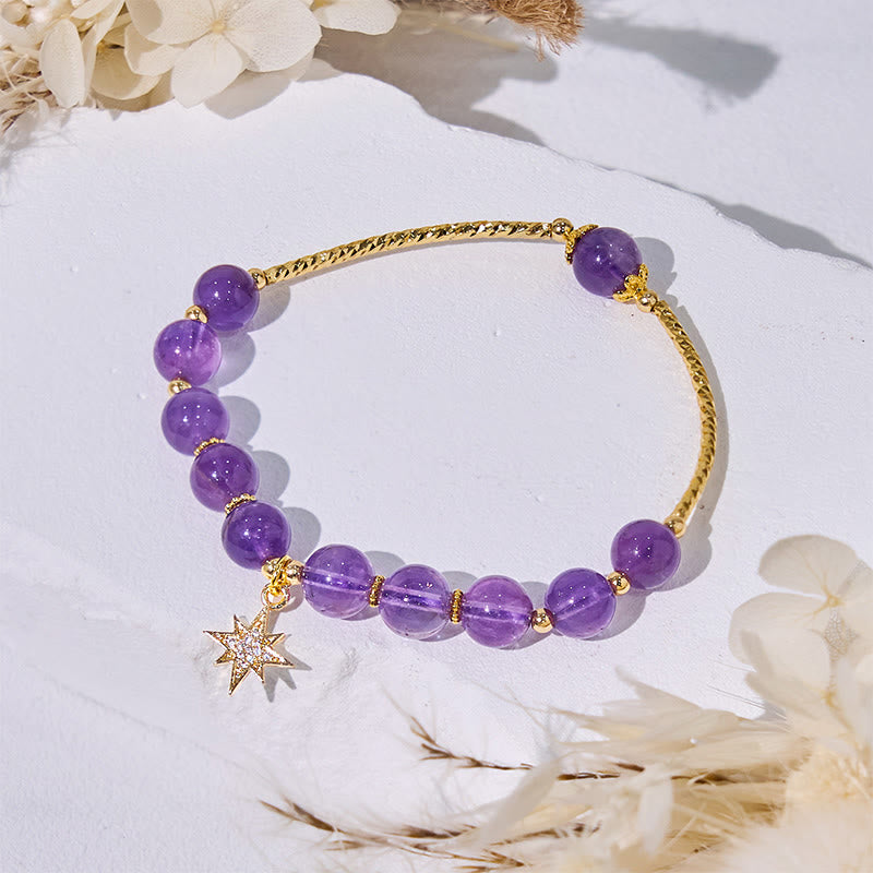 Olivenorma Amethyst Beads Eight-Pointed Star Pendant Bracelet