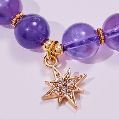 Olivenorma Amethyst Beads Eight-Pointed Star Pendant Bracelet
