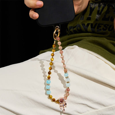 Olivenorma Tiger Eye & Strawberry Quartz Keychain Crystal Phone Strap - image 1