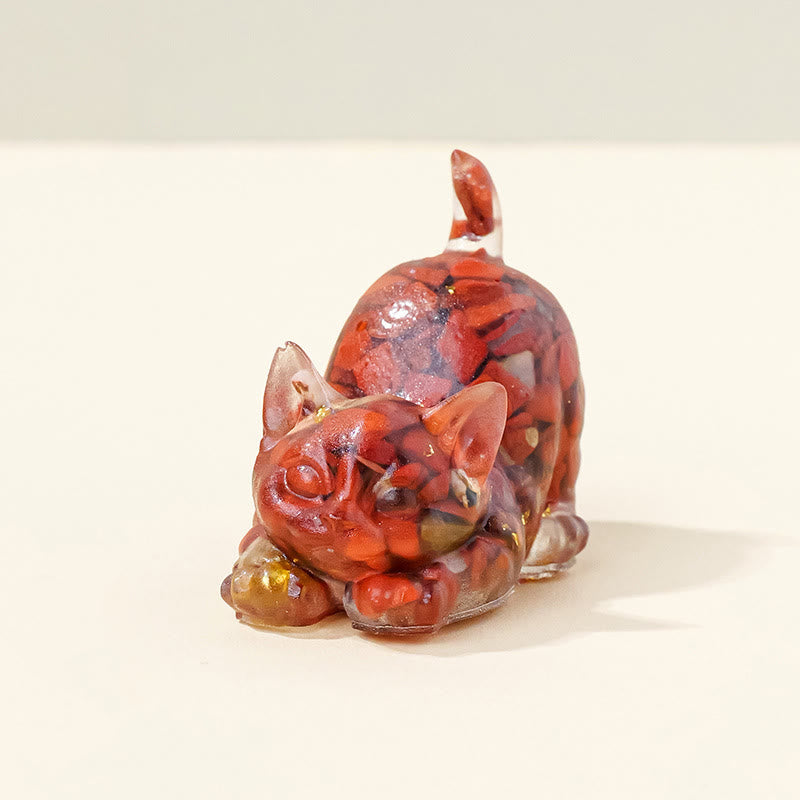 Olivenorma Lucky Charm Crystal Kitten Figurine Gemstone Decoration - Red Jasper - Pose 2 - image 29