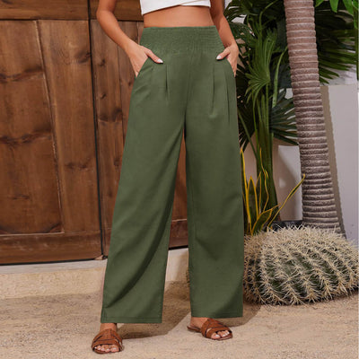 Olivenorma Plain Color Wide Leg High Waist Loose Fit Women's Lounge Pants with Pockets - Green - XXL - image 22
