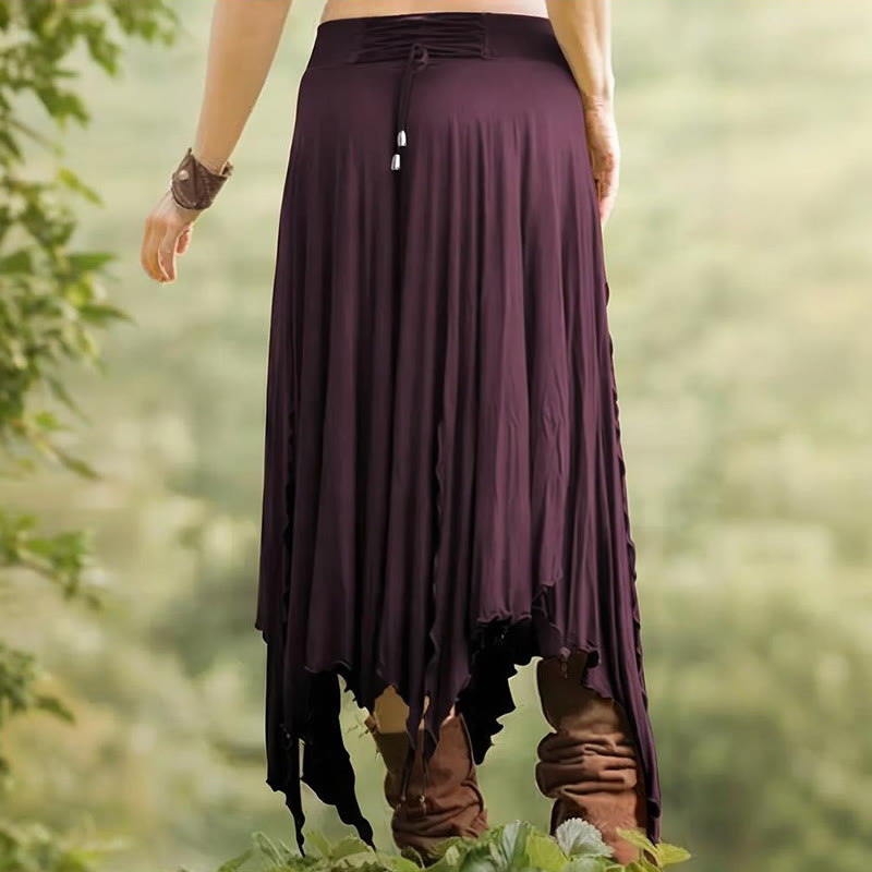 Olivenorma Boho Style Solid Drawstring Midi Split Skirt Dress - image 25