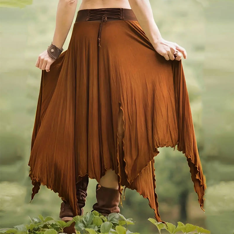 Olivenorma Boho Style Solid Drawstring Midi Split Skirt Dress - image 3