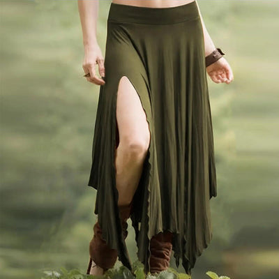 Olivenorma Boho Style Solid Drawstring Midi Split Skirt Dress - Green - XXL - image 19