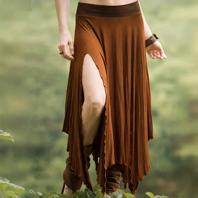 Olivenorma Boho Style Solid Drawstring Midi Split Skirt Dress - Peru - XXL - image 1