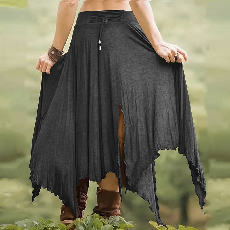 Olivenorma Boho Style Solid Drawstring Midi Split Skirt Dress - image 13