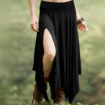Olivenorma Boho Style Solid Drawstring Midi Split Skirt Dress - Black - XXL - image 16