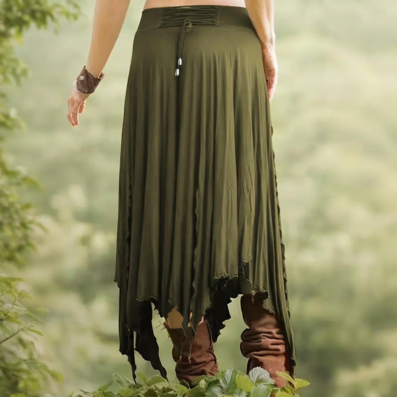 Olivenorma Boho Style Solid Drawstring Midi Split Skirt Dress - image 20