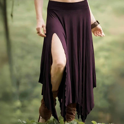 Olivenorma Boho Style Solid Drawstring Midi Split Skirt Dress - Purple - XXL - image 24