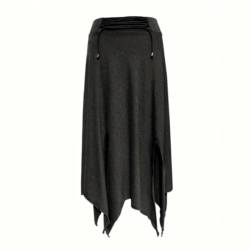 Olivenorma Boho Style Solid Drawstring Midi Split Skirt Dress - image 15