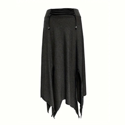 Olivenorma Boho Style Solid Drawstring Midi Split Skirt Dress - image 15