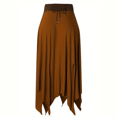 Olivenorma Boho Style Solid Drawstring Midi Split Skirt Dress - image 5
