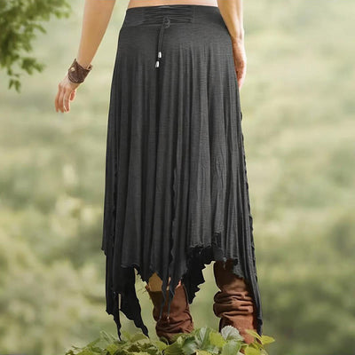 Olivenorma Boho Style Solid Drawstring Midi Split Skirt Dress - image 12