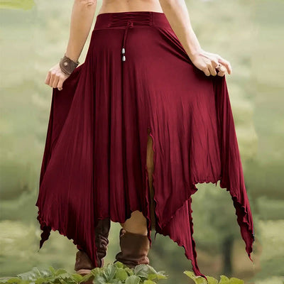 Olivenorma Boho Style Solid Drawstring Midi Split Skirt Dress - image 8