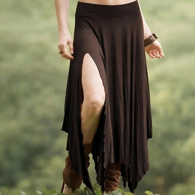 Olivenorma Boho Style Solid Drawstring Midi Split Skirt Dress - Maroon - XXL - image 27