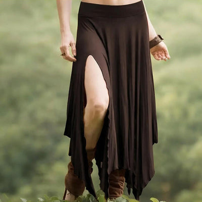 Olivenorma Boho Style Solid Drawstring Midi Split Skirt Dress - Maroon - XXL - image 27