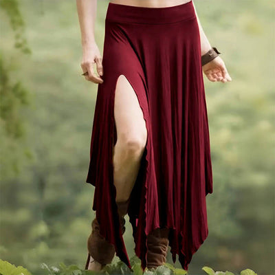 Olivenorma Boho Style Solid Drawstring Midi Split Skirt Dress - Red - XXL - image 6