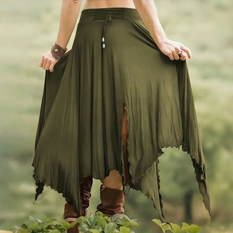 Olivenorma Boho Style Solid Drawstring Midi Split Skirt Dress - image 21