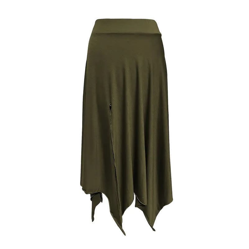 Olivenorma Boho Style Solid Drawstring Midi Split Skirt Dress - image 22