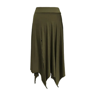 Olivenorma Boho Style Solid Drawstring Midi Split Skirt Dress - image 22