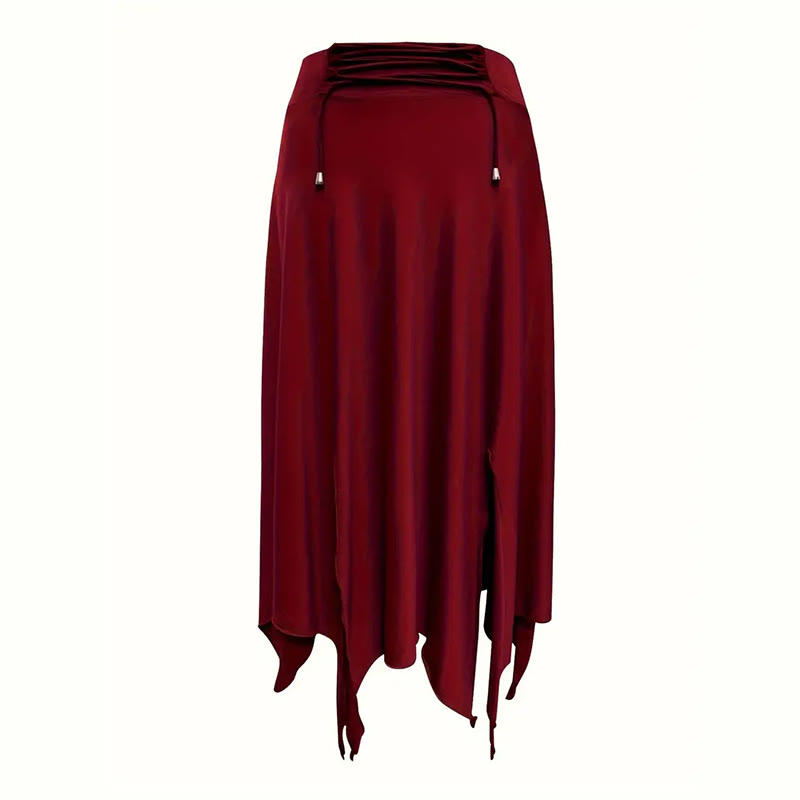 Olivenorma Boho Style Solid Drawstring Midi Split Skirt Dress - image 9