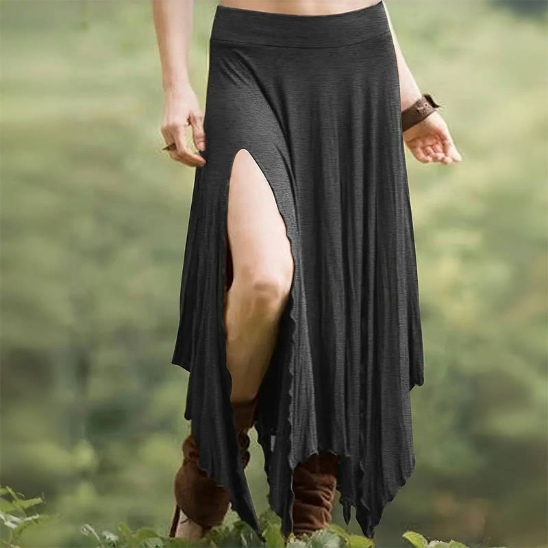 Olivenorma Boho Style Solid Drawstring Midi Split Skirt Dress - Gray - XXL - image 11