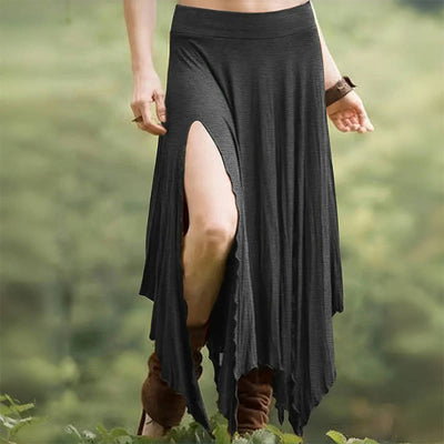 Olivenorma Boho Style Solid Drawstring Midi Split Skirt Dress - Gray - XXL - image 11